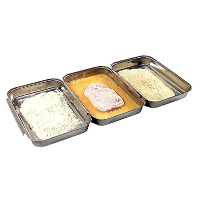 Afbeelding van APS 3 delig paneerstation, professionele paneerset bestaande uit snijbare roestvrijstalen kommen (18 x 15,5 cm), ruimtebesparend stapelbaar, vaatwasmachinebestendig