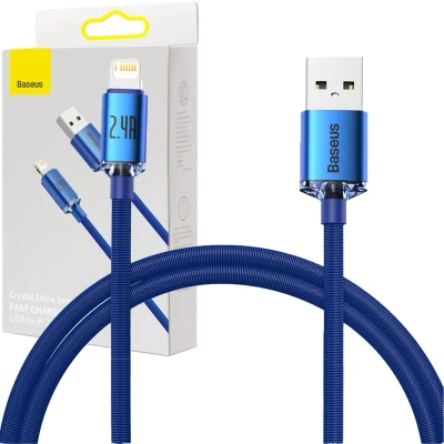 Afbeelding van Baseus Crystal Shine Series kabel USB voor snel opladen en gegevensoverdracht Type A Lightning 2.4A 2m blauw (CAJY000103)