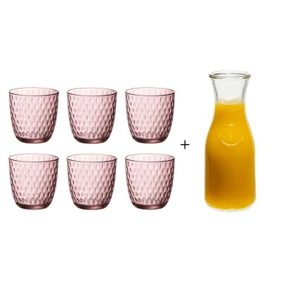 Afbeelding van Bormioli Rocco Glazen Slot Roze 290 ml 6 Stuks + Cookinglife Karaf 1 Liter