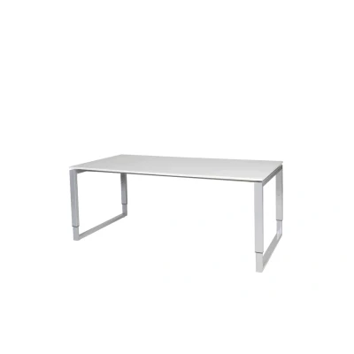 Afbeelding van Domino Plus bureau, hoogte instelbaar (62 85cm) met 180x90cm &#039;zwevend&#039; krijtwit 25mm blad en aluminium (RAL9006) O poot frame