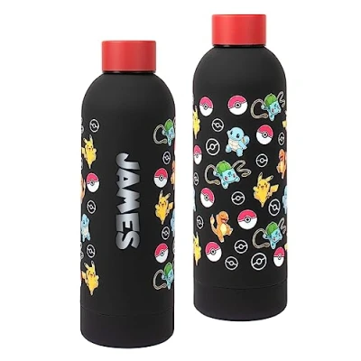 Afbeelding van Pokemon Gepersonaliseerde waterfles voor kinderen, roestvrijstalen Pikachu school, zwart/rood