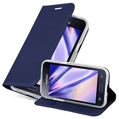 Afbeelding van Cadorabo Hoesje geschikt voor Samsung Galaxy J1 2016 in CLASSY DONKER BLAUW Beschermhoes met magnetische sluiting, standfunctie en kaartvakje Book Case Cover Etui