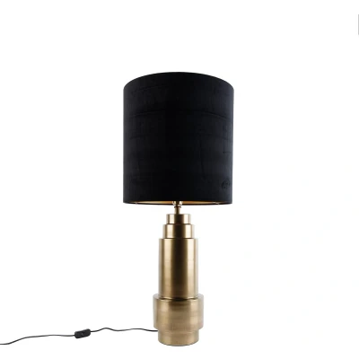 Afbeelding van QAZQA bruut Art Deco Tafellamp met kap 1 lichts H 92 cm Zwart Goud Woonkamer Slaapkamer Keuken