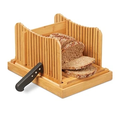 Afbeelding van Relaxdays broodsnijder bamboe hulpmiddel brood snijden broodplank kruimelvanger
