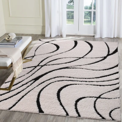 Afbeelding van Luxus Shaggy Hoogpolig Vloerkleed Skandi Design Creme/Zwart Rechthoekig Zacht en Luxe Tapijt Rechthoek Polypropyleen 120x160 cm