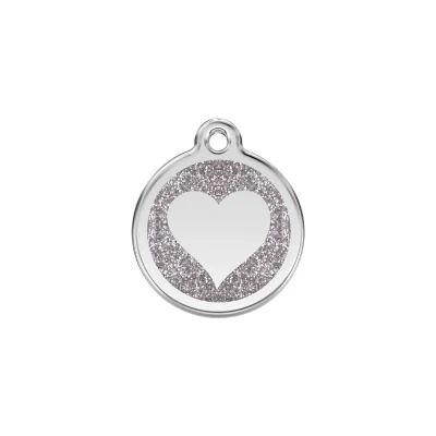Afbeelding van Heart Silver glitter hondenpenning small/klein dia. 2 cm RedDingo