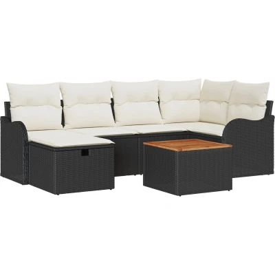Afbeelding van vidaXL 7 delige Tuin Sofa Set met Kussens Zwart Poly Rattan, 2 Zits Opbergruimte &amp; Rattan