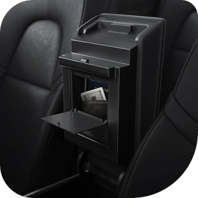Afbeelding van Verborgen opbergdoos met één druk op de knop (Carbon Edition) Ontworpen voor Tesla Model 3/Y Organizer armsteun in middenconsole
