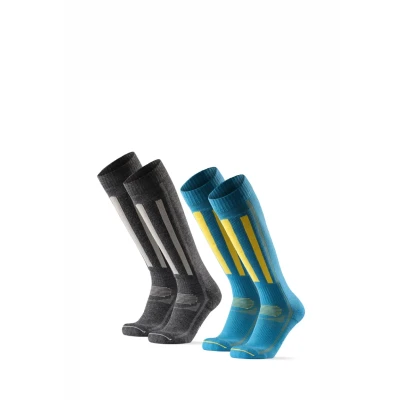 Afbeelding van DANISH ENDURANCE 2 paar skisokken, merinowol, thermoregulatie, versterkt, heren en dames, Veelkleurig (1x Blauw/Geel, 1x Donkergrijs)