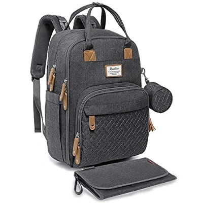Image de RUVALINO Sac à Dos Langer, Langer bébé avec Matelas Portable, Porte Sucette et Sangles de Poussette, Voyage multifonctionnel pour Maman ou Papa, Gris Foncé