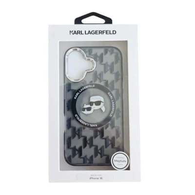 Afbeelding van Karl Lagerfeld iPhone 16 Backcover hoesje Head Magsafe metal Zwart