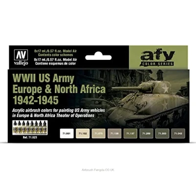 Afbeelding van Vallejo val71625 Model Air WWII US Army Europe &amp; North Africa 1942 1945 verf set 8 x 17 ml