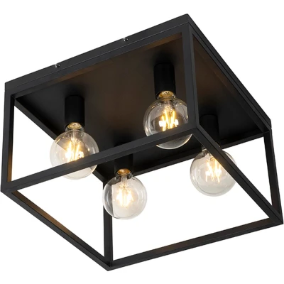 Afbeelding van QAZQA Industriële plafondlamp zwart 40 cm 4 lichts Cage