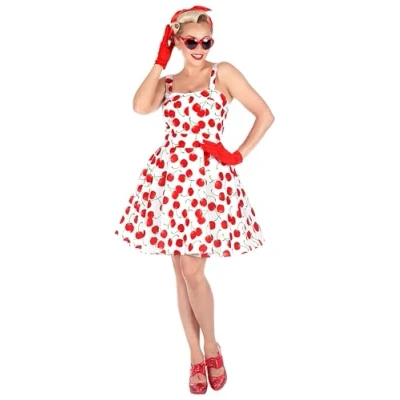 Afbeelding van Widmann Jaren 50 Kostuum Goed Kersen Eten Vrouw Rood, Wit / Beige Large Carnavalskleding Verkleedkleding