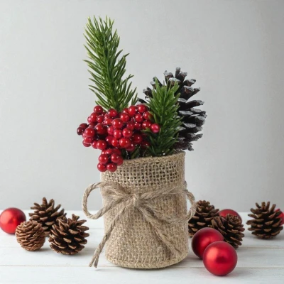 Afbeelding van Micro Kerststukje met Rode Besjes Kerstdecoratie ø5x15 cm
