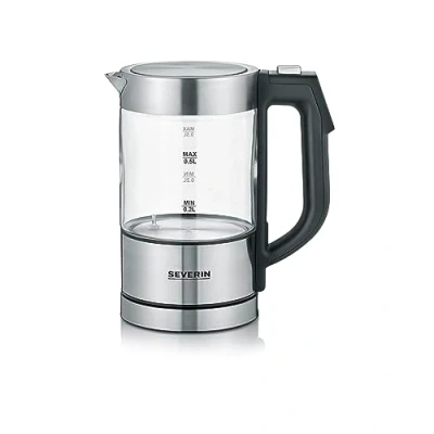 Image de SEVERIN Bouilloire en verre 100% sans BPA, 1 100 W, Petite réglable par palier de 5C, Capacité : 0,5 L, Fonction Maintien au chaud, électrique compacte, verre/inox, WK 3458