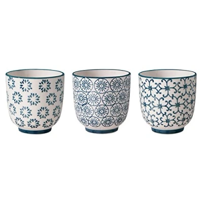 Afbeelding van Bloomingville Kleine kopjes zonder handvat Kristina theekopjes koffiemok voor kantoor en thuis, gezond cadeau ø 7 x H cm, blauw, keramiek, 3 stuks, inhoud 160 ml