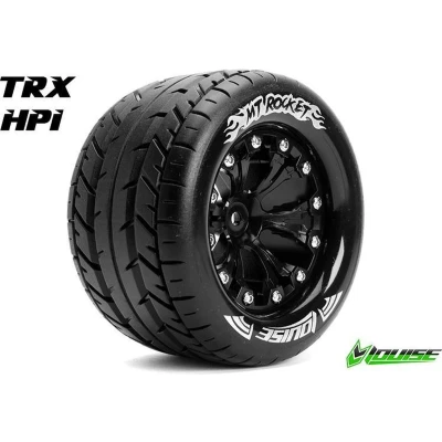 Afbeelding van Louise RC MT ROCKET 1 10 Monster Truck Banden Set Verlijmd op velg 2.8 Velgen Zwart 1/2&quot; Offset