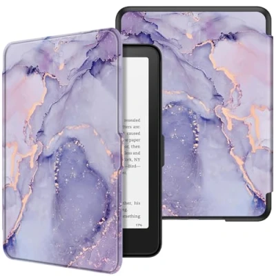 Afbeelding van Fintie Kindle Paperwhite 7 inch (12e generatie) 2024 en Colorsoft Signature Edition (1e generatie), lichtgewicht beschermhoes met automatische slaap/wake, oceaan marmer
