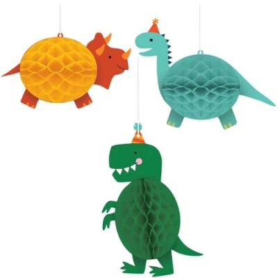 Afbeelding van Hangdecoratie honeycomb Dino Mite 3 stuks