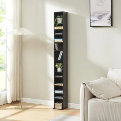 Afbeelding van CD DVD kast Tynset vakkenkast met 12 vakken 175x20x20 cm zwart [en.casa]