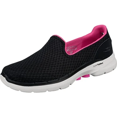 Afbeelding van Skechers Go Walk 6 Big Splash Sneaker voor dames, Zwarte Textiel Roze Trim, 42 EU