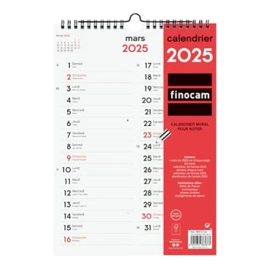 Afbeelding van Finocam Neutrale wandkalender om te schrijven twee kolommen 2025, 1 maand per pagina, januari 2025 december (12 maanden) Frans