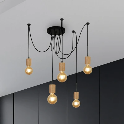 Afbeelding van Spinny hanglamp, spin, Ø 28 cm, 5 lamps, rubberhout, E27