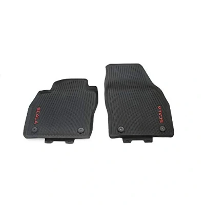 Afbeelding van Skoda 657061502F allround voetmatten 2X rubberen matten voor zwart, met rode schaal opschrift