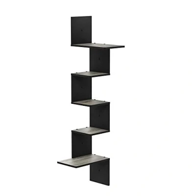 Afbeelding van Furinno Rossi Wandrek met 5 niveaus, Frans eiken, 34 x 123,6 cm, eiken/zwart