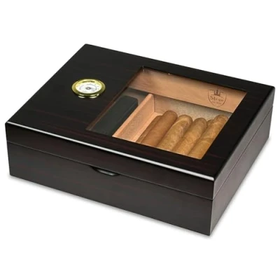 Afbeelding van Slege sigarenkelder, Cubaanse Sigaren Humidor Spaanse Ceder Glazen Case, Enkellaags, Sigarenbevochtiger, Scheiding, Hygrometer, Sigaar Accessoires (15 tot 30 Sigaren)