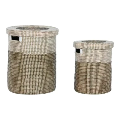 Afbeelding van Basket spelset Home ESPRIT Wit Zwart Natuurlijk Zeegras 44 x 51 cm (2 Onderdelen)