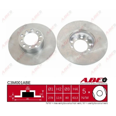 Afbeelding van ABE C3M001ABE Remschijf Vooras 278 12,6 5 volledig MERCEDES BENZ: S Class Saloon, W123 Coupe