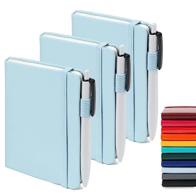 Afbeelding van feela A6 kleine notitieboeken, gelinieerd, hardcover, met tussenbladen en zwarte pennen, klassieke mini notitieblokken in bulk, voor kantoor, school, schrijfplannen, memo&#039;s, 9 x 14 cm, 3 stuks