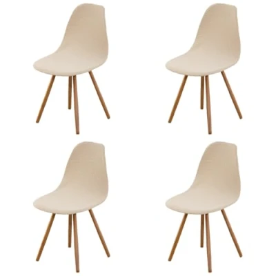 Afbeelding van Highdi Set van 1/2/4/6 Fluwelen Scandinavische jacquard, Effen kleur hoezen voor eetkamerstoelen, stoelen zonder leuning de keuken, woonkamer, kantoor (beige, 4 stuks)