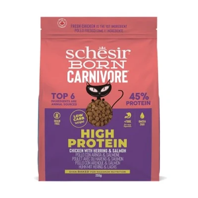 Afbeelding van 255 g Schesir Born Carnivore Hoog Eiwit Kip met Haring &amp; Zalm Kattenvoer droog