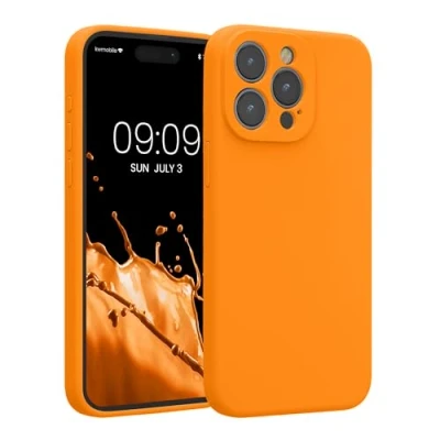 Afbeelding van kwmobile telefoonhoesje geschikt voor Apple iPhone 15 Pro Max TPU backcover met siliconen coating Smartphone case in fruitig oranje