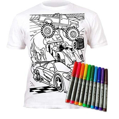 Afbeelding van Splat Planet T shirt om in te kleuren met 10 magische pennen, wasbaar, niet giftig beschilderen, wassen en opnieuw gebruiken, Wit.