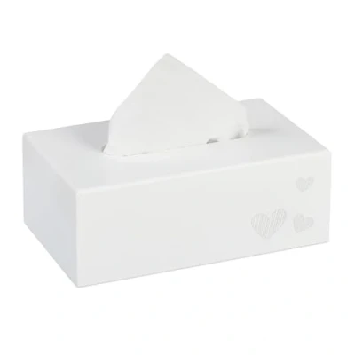 Afbeelding van Relaxdays tissue box wit tissuehouder met hartjes zakdoekendoos dispenser houtlook