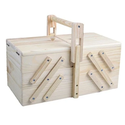 Afbeelding van Houten Naaidoos 3 laags uitklapbaar 30 x 18.5 cm Hout Compact