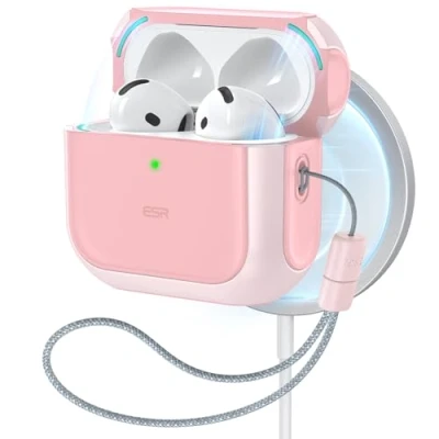 Afbeelding van ESR AirPods 4 hoes, compatibel met 4e generatie (2024) (USB C), MagSafe, valbeschermhoes koord, magnetische dekselvergrendeling, hoes