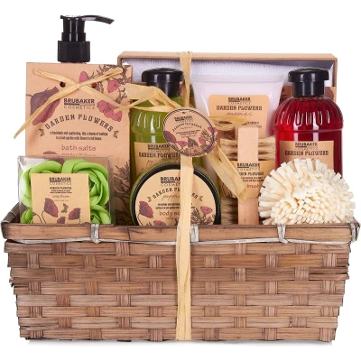 Afbeelding van BRUBAKER Cosmetics Bad en Doucheset Papaverbloemen Geur 14 delige Cadeauset Cadeautip Vrouw Cadeau Idee in Plantenmand met Nagelborstel Moederdag cadeautje