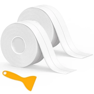 Afbeelding van 3 stuks witte siliconen afdichtingsrol voor badkamer, keukentape, lekvrij, geschikt toilet, vele gelegenheden (320 x 3,8 cm)
