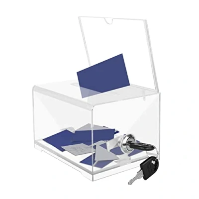 Afbeelding van Acrylgeschenkdoos, afsluitbaar, transparante urn met sleutel, geldkist, aanbevolen opbergdoos voor opmerkingen, donaties en visitekaartjes (15,9 x 11,4 10,2 cm)