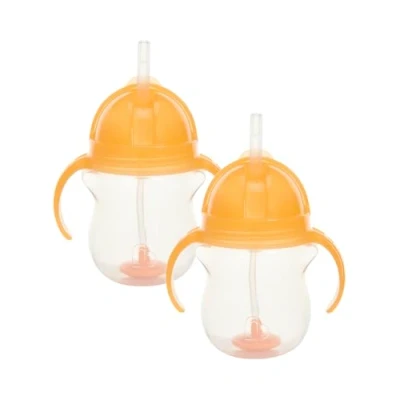 Afbeelding van Munchkin Click Lock Tip &amp; Sip bekerset met rietje, leerbeker voor baby&#039;s rietje peuters, BPA vrij, lekvrij, 207 ml, 2 verpakkingen, oranje
