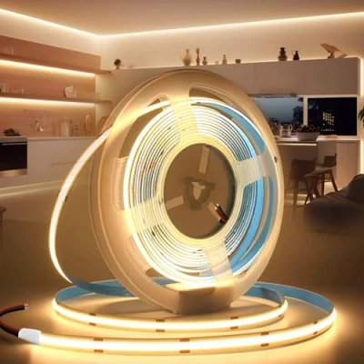 Afbeelding van BRIMETI COB ledstrip, 12 V, zelfklevend, 5 m, warmwit, 3000 K, 320 leds/m, flexibel, breedte 8 mm, CRI&gt; 90, binnenverlichting voor huis, slaapkamer, keuken, spiegel (zonder