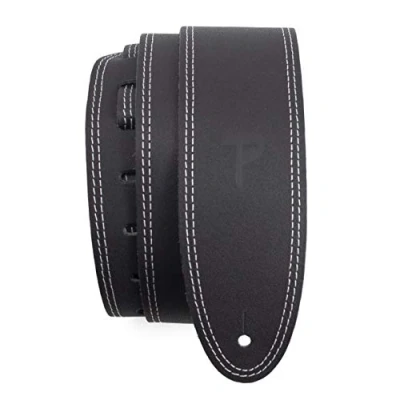 Image de P Perri&#039;s Leathers Ltd. erri&#039;s Sangle de guitare en cuir Double couture Noir Réglable Pour guitares acoustiques/basses/électriques Fabriquée au Canada (BDS 175)