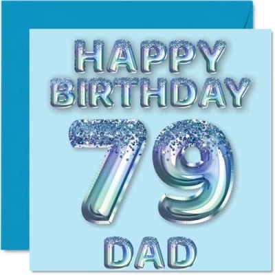 Afbeelding van Verjaardagskaart 79 jaar voor papa, blauwe glitterballonnen, verjaardagskaarten jarige papa van zoon, dochter, 145 mm x