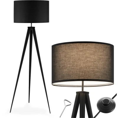 Afbeelding van tectake® vloerlamp staande lamp 3 poot 158 cm hoog zwart