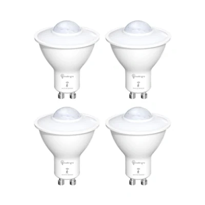 Afbeelding van TobeBright Intelligente led bewegingslamp, GU10 PIR lichtsensorlamp, 5 W, koud wit 6000 K, auto aan/uit, veiligheidslamp voor trap, garage, hal (4 stuks)